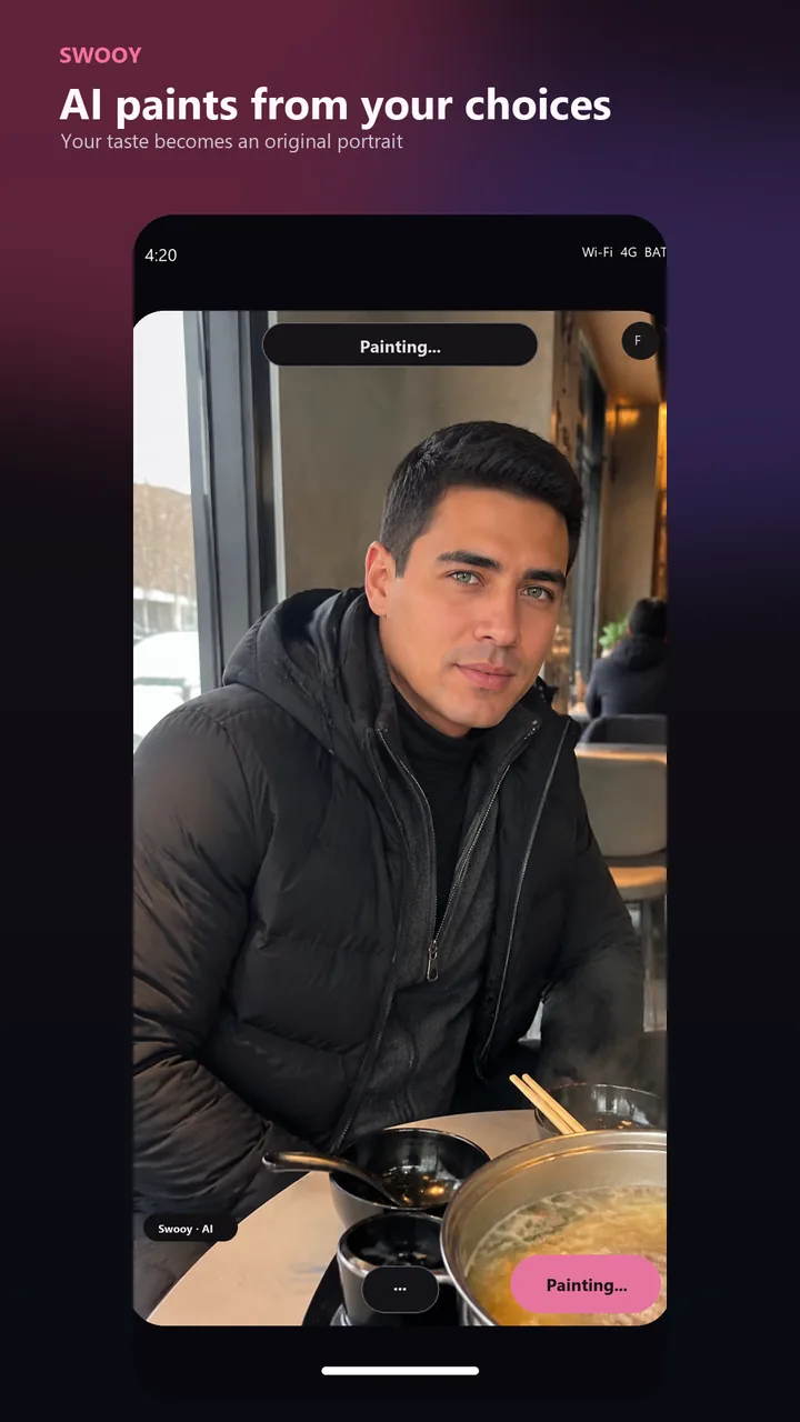 Swooy generating an original fictional AI portrait.